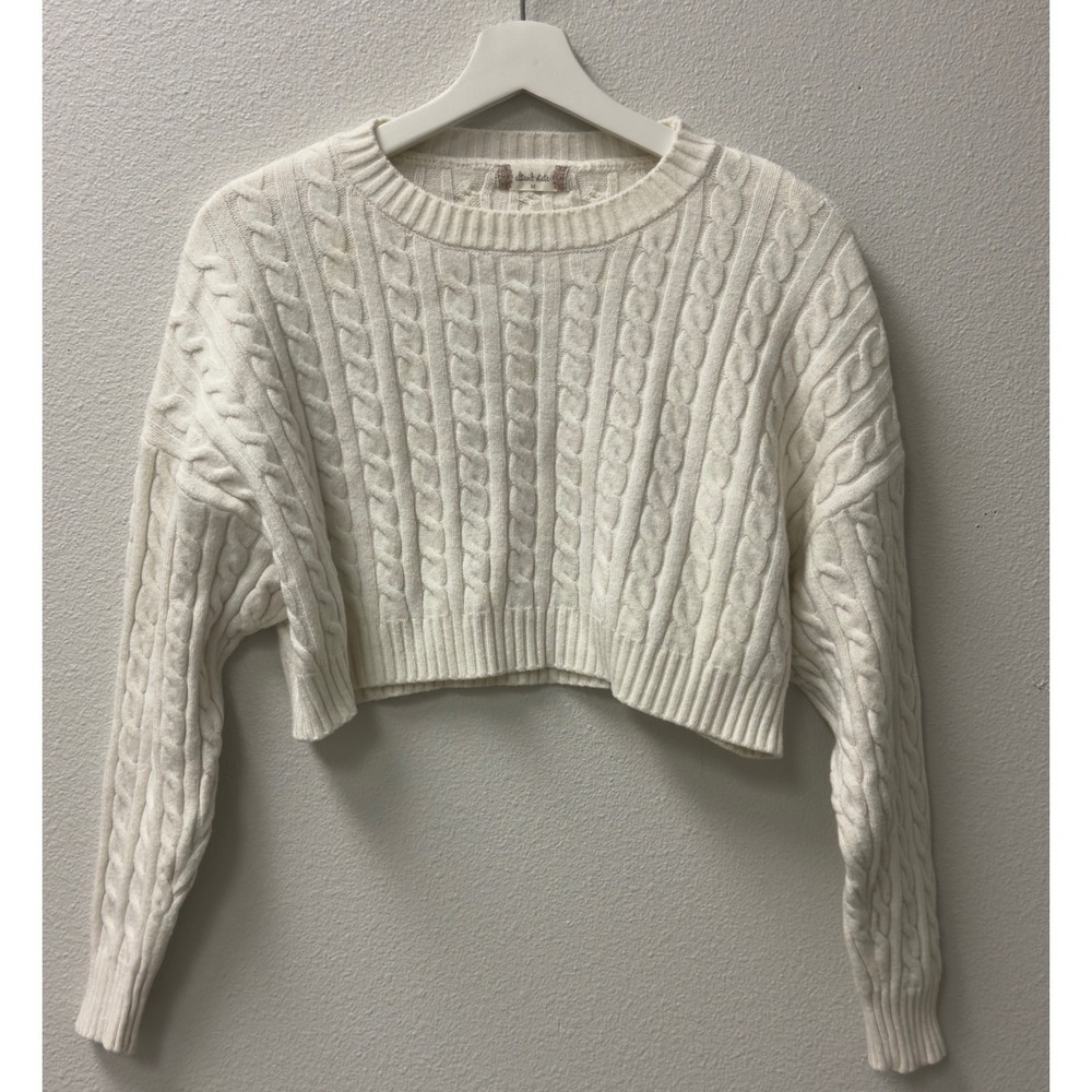 Altar'd State Cable Knit Sweater Womens Medium Cream Cropped Minimalist Preppy
